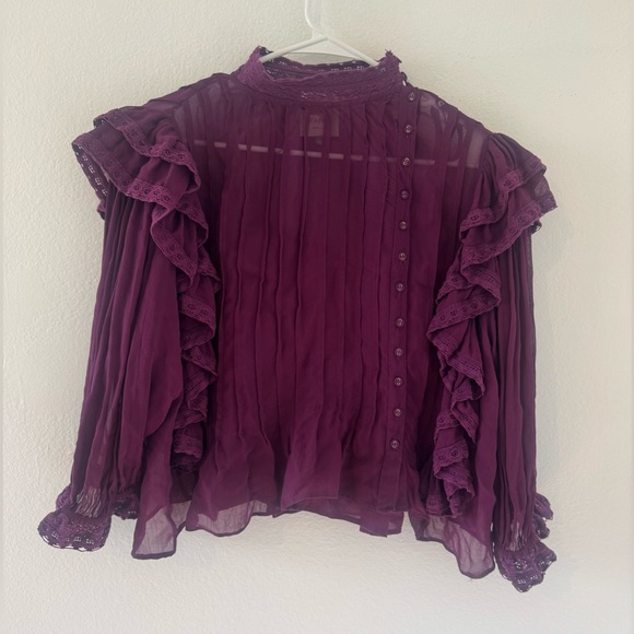 FARM Rio Tops - Farm Rio High Neck Blouse Ruffles Puff Sleeves Button Details Edwardian Size XS